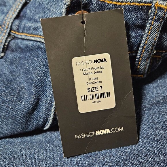 Fashion Nova I Got It From My Mama Jeans Womens Size 7 High Rise Dark Wash Denim - Picture 4 of 6